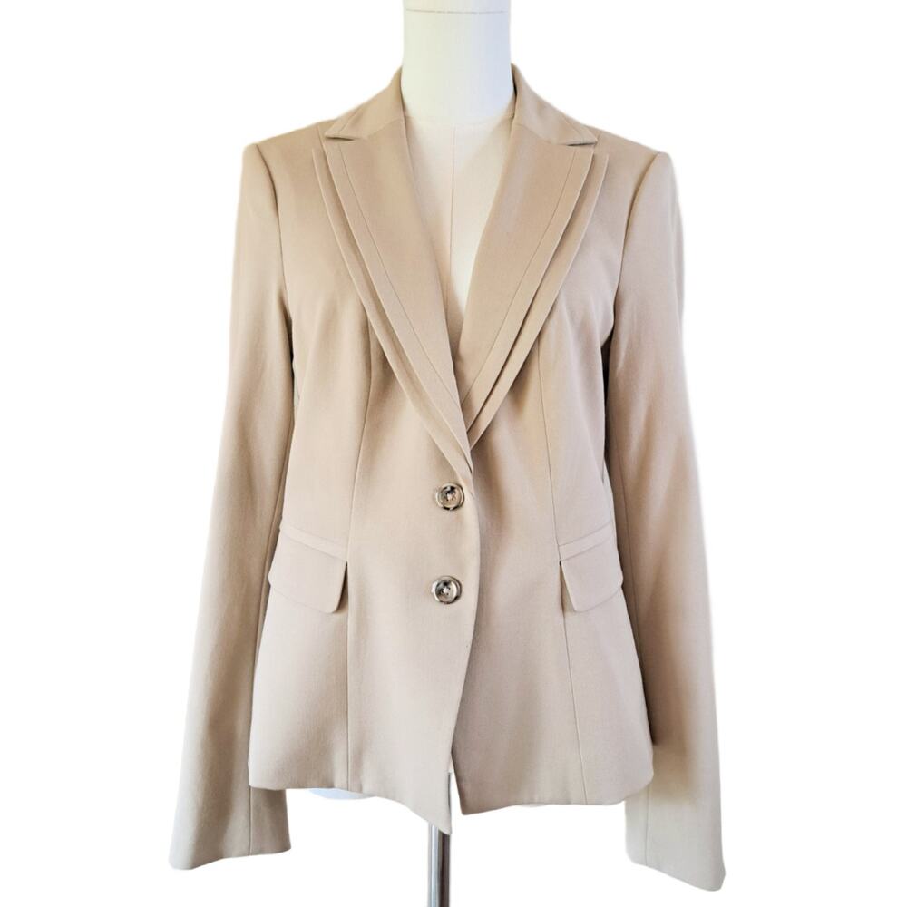 WHITE HOUSE BLACK MARKET Inset Lapel Blazer 2 Button Jacket Size 8 Tan Beige